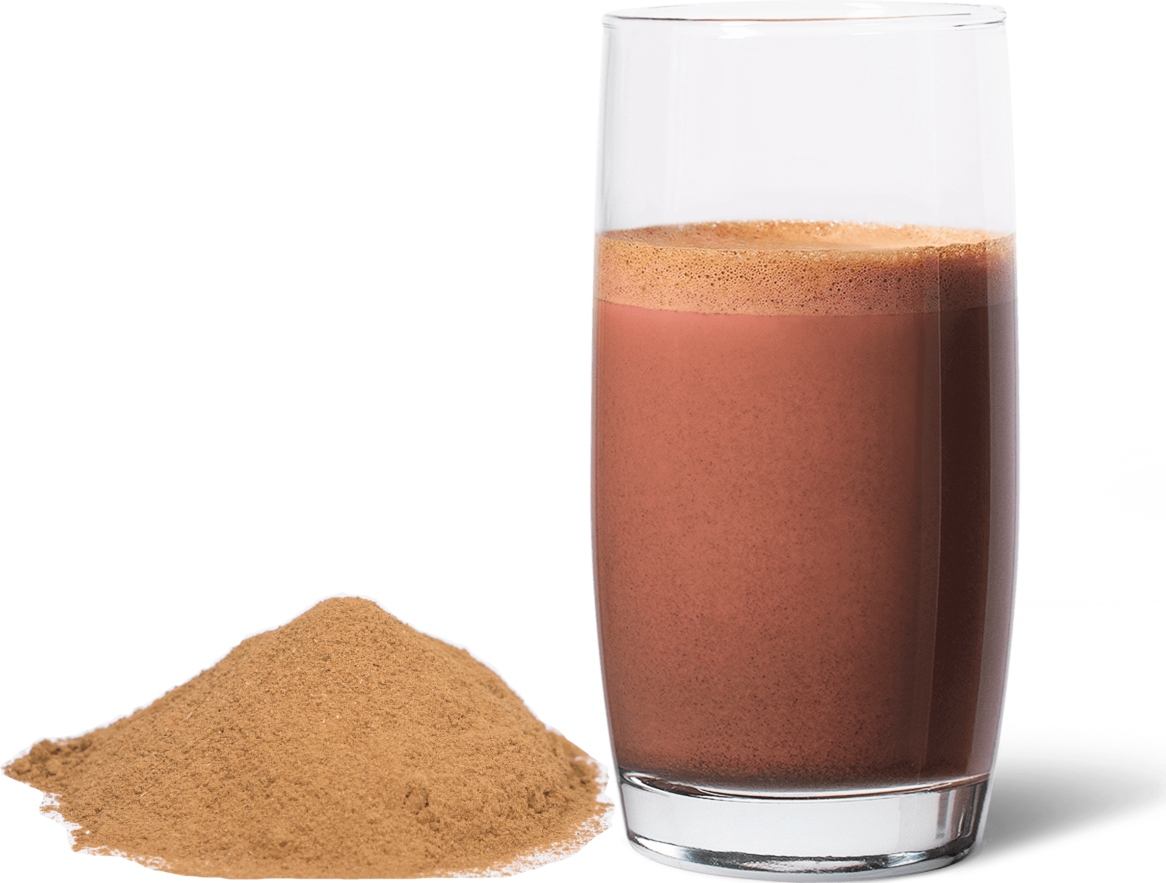 Ein volles Glas mit angerührtem Nurisan, davor ist das Pulver zu sehen. Die schöne rosa Farbe kommt gut zur Geltung. Die optimale Nährstoffdichte zum Trinken.