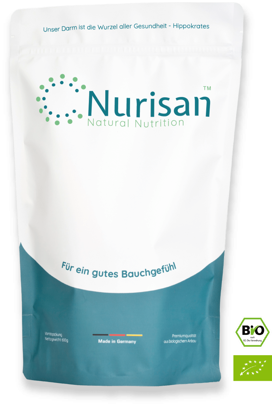 Vorderseite Produktbild Nurisan Vorratspack 600 g - darmoptimiertes Superfood mit EU Bio-Logo und deutschem Bio-Siegel
