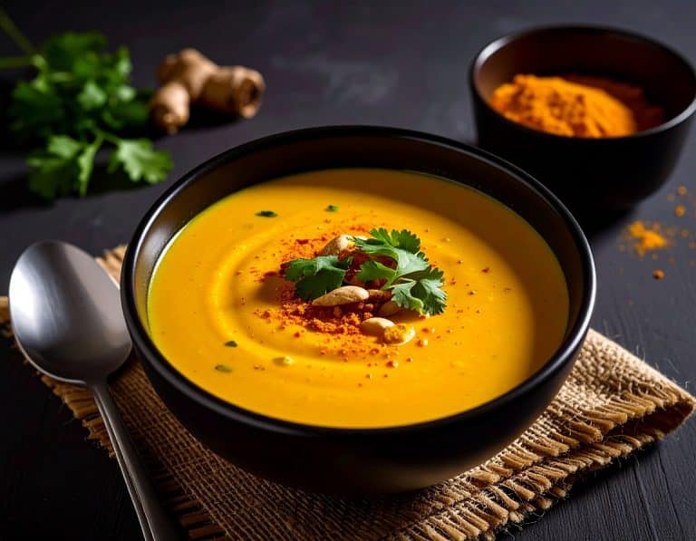 Suppen mit Kurkuma sind gesund, da das darin enthaltene Curcumin entzündungshemmende, antioxidative und verdauungsfördernde Eigenschaften besitzt. Es schützt die Leber, regt den Gallefluss an und hilft bei Beschwerden wie Blähungen. Um die Wirkung zu verstärken, sollte Kurkuma immer mit einer Prise Pfeffer und einer Fettquelle kombiniert werden, da dies die Aufnahme des Wirkstoffs im Körper verbessert.