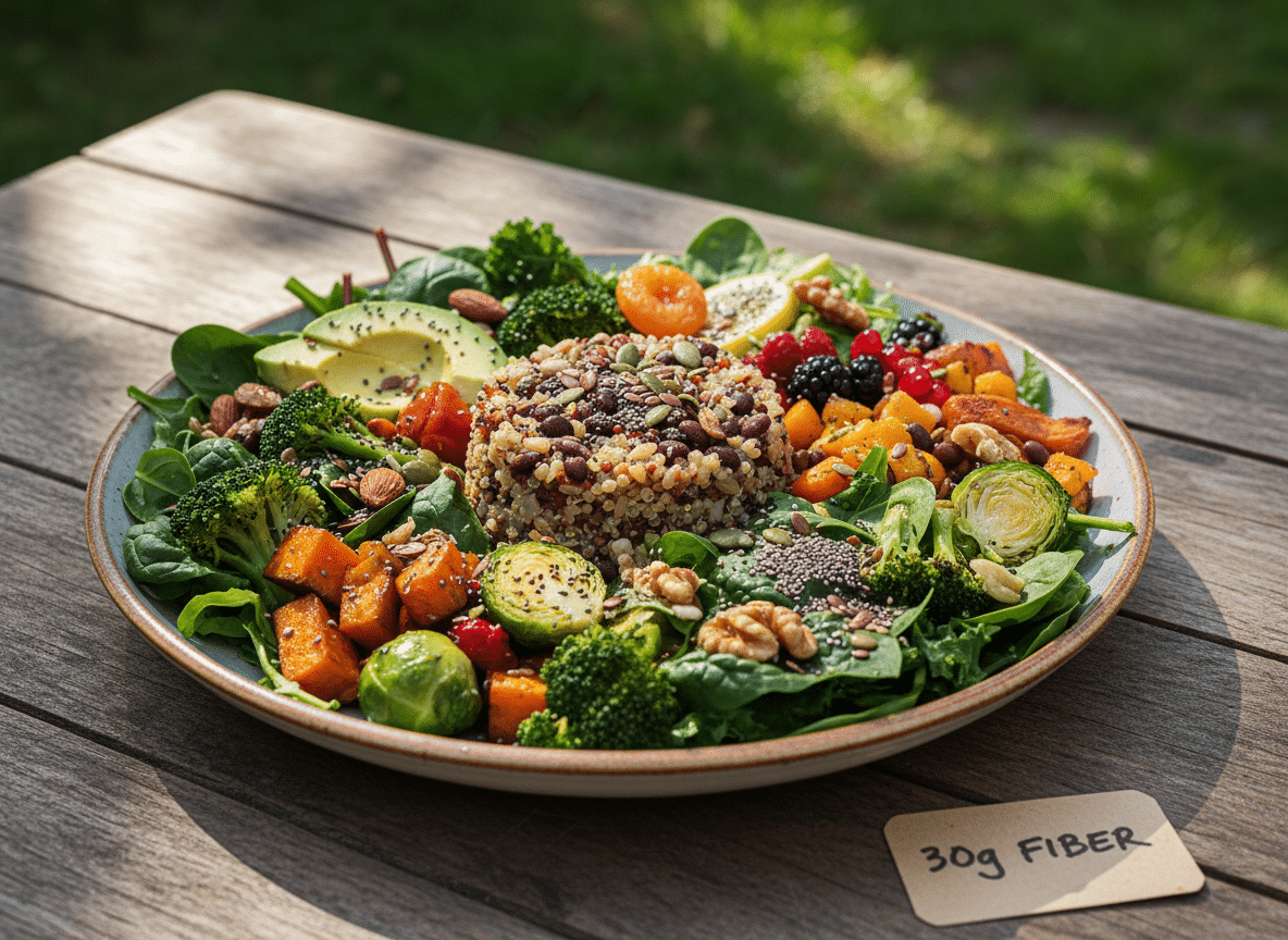 Um die Ballaststoffzufuhr gezielt zu erhöhen, kann man auch zu Pflanzenpulvern greifen, die gleichzeitig eine Fülle an Phytonährstoffen liefern. Zu den Top-Ballaststofflieferanten zählen beispielsweise Gerstengras mit über 40 g/100 g, Traubenkernmehl mit über 50–60 g/100 g und Hanfprotein mit 20–30 g/100 g (es enthält noch einen Teil der Schalen, die reich an Ballaststoffen sind). Auch Hagebuttenpulver ist mit über 30 g/100 g sehr ballaststoffreich. Diese und weitere Pflanzenpulver sind Teil der Rezeptur von Nurisan.