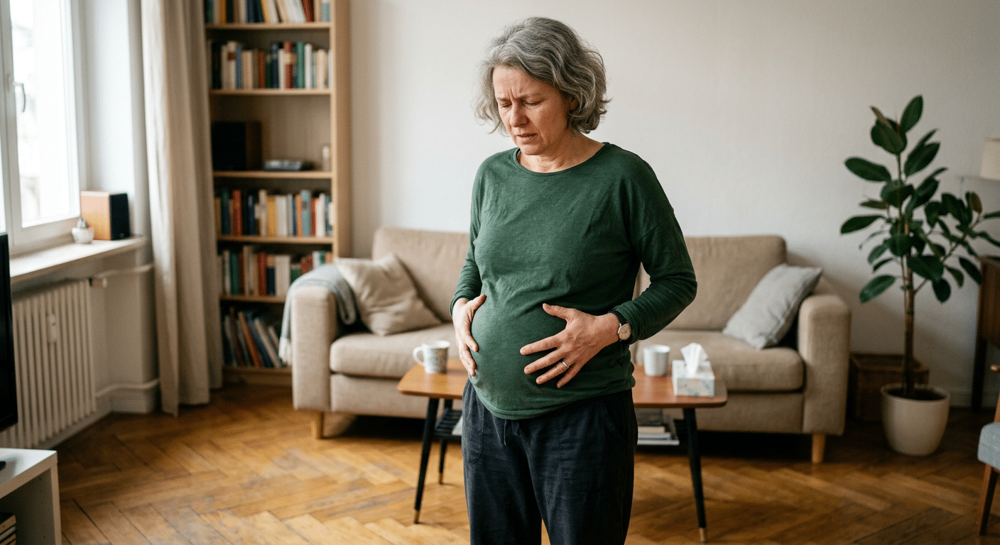 Ein aufgeblähter Bauch ab 50 ist häufig hormonell bedingt (zum Beispiel durch die Wechseljahre) oder die Folge veränderter Essgewohnheiten. Letztere können auch ein verändertes Mikrobiom bedeuten.