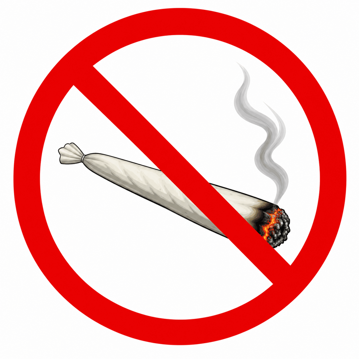 Rotes Verbotszeichen für Cannabis-Rauchen zur Abgrenzung von berauschendem THC und Nutzhanf.