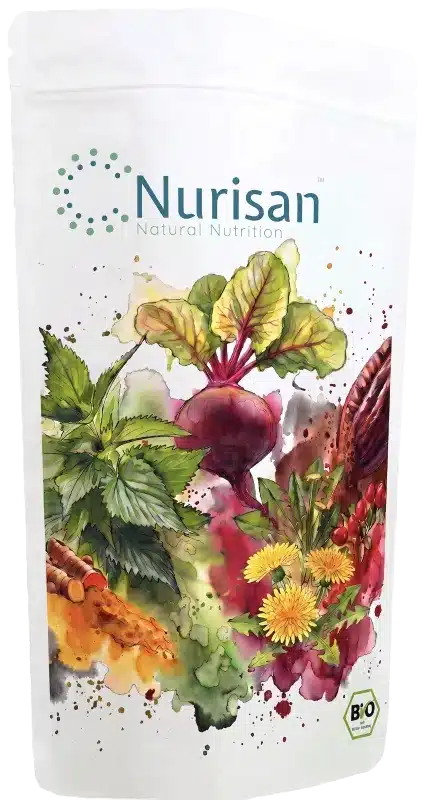 Vorderansicht der Nurisan Probiergröße mit 60g Inhalt in der Verpackung.