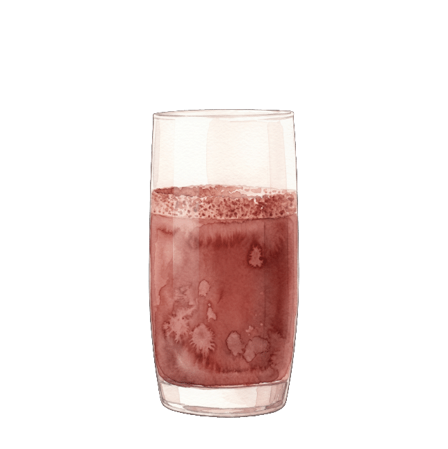 Aquarell-Illustration eines zubereiteten Nurisan Drinks im Trinkglas mit feinem Schaum. Die perfekte ballaststoff- und proteinreiche Erweiterung deines Alltages.